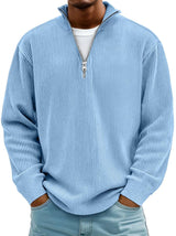 Fabian | Herren Strickpullover Halbzip Gerippter Langarm Sweater in Blau