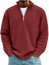 Fabian | Herren Strickpullover Halbzip Gerippter Langarm Sweater in Rot