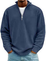 Fabian | Herren Strickpullover Halbzip Gerippter Langarm Sweater in Marineblau