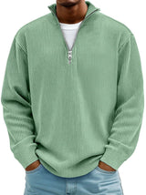 Fabian | Herren Strickpullover Halbzip Gerippter Langarm Sweater in Grün