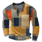 Elias | Herren Strickpullover Retro Karomuster Langarm Henley Sweater in Orange