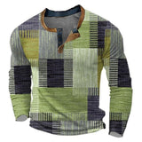 Elias | Herren Strickpullover Retro Karomuster Langarm Henley Sweater in Grün