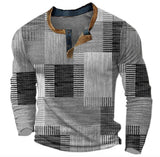 Elias | Herren Strickpullover Retro Karomuster Langarm Henley Sweater in Grau