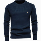 Simon | Herren Strukturierter Rundhals-Winterpullover mit langen Ärmeln in Marineblau