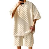 Herren Strukturmuster Kurzarm-Set mit Rundhalsausschnitt in Beige