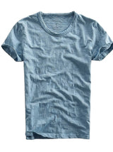 Herren T-Shirt mit Rundhalsausschnitt und Slub-Struktur in Blau