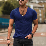 Herren-T-Shirt mit V-Ausschnitt und kurzen Ärmeln in Blau