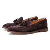 Herren Tassel-Loafer mit Velours-Optik und Mokassin-Naht in Braun