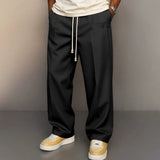 Leon | Herren Weite Komfort-Hose Kordelzug Moderne Freizeithose in Schwarz
