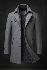 Fabian | Herren Wollmantel Slim Fit Doppelkragen Wärmeisolierter Wintermantel in Grau