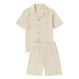 Herren Zweiteiler mit Kurzarmhemd und Shorts mit Strukturmuster in Beige