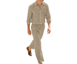 Herren Zweiteiler mit Langarmhemd und Hose mit strukturierter Oberfläche in Khaki