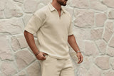 Herren Zweiteiliges Set mit Kurzarmshirt und Shorts mit Struktur in Khaki