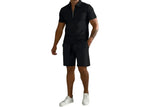 Herren Zweiteiliges Set Poloshirt mit Reißverschluss und kurze Hose in Schwarz