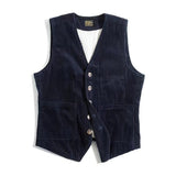 Sheene | Vintage Kord Revers Jacke in Marineblau (Ärmellos)
