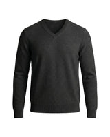 Herrenpullover mit langen Ärmeln, V-Ausschnitt und gerader Form in Schwarz