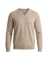 Herrenpullover mit langen Ärmeln, V-Ausschnitt und gerader Form in Beige