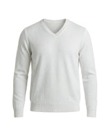 Herrenpullover mit langen Ärmeln, V-Ausschnitt und gerader Form in Weiß