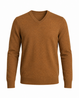 Herrenpullover mit langen Ärmeln, V-Ausschnitt und gerader Form in Karamell