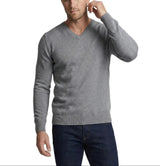 Herrenpullover mit langen Ärmeln, V-Ausschnitt und gerader Form in Grau