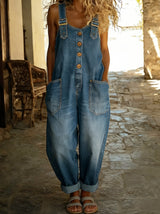 Elinrae - Weit geschnittener Jumpsuit mit Soft-Touch in Denim