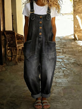 Elinrae - Weit geschnittener Jumpsuit mit Soft-Touch in Schwarz