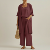 Risteena – Minimalistisches Dreiteiliges Set Aus Leinen Und Baumwolle in Rot