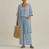 Risteena – Minimalistisches Dreiteiliges Set Aus Leinen Und Baumwolle in Blau