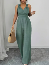 MARYAM™ - Einfarbiger Spitzenoberteil & Jumpsuit Ensemble mit Taschen in Grün