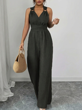 MARYAM™ - Einfarbiger Spitzenoberteil & Jumpsuit Ensemble mit Taschen in Schwarz