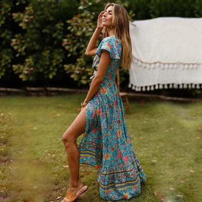 Boho Maxikleid mit Wickeldesign und hohem Schlitz