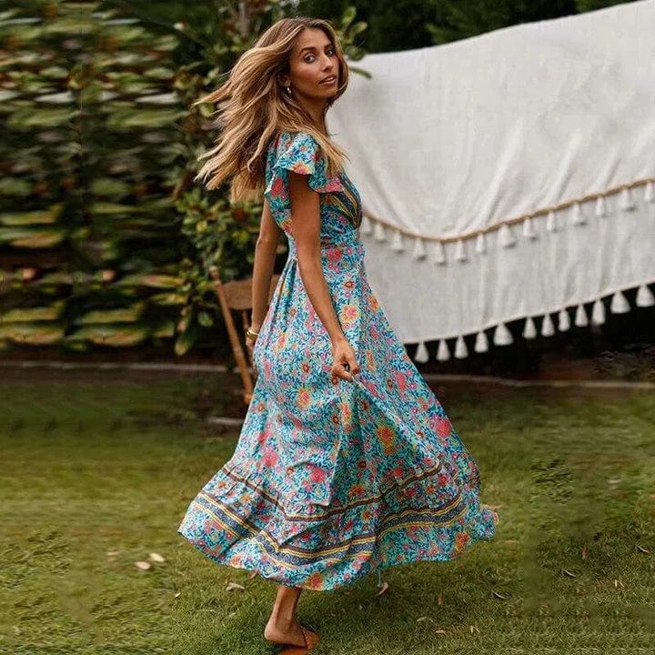 Boho Maxikleid mit Wickeldesign und hohem Schlitz