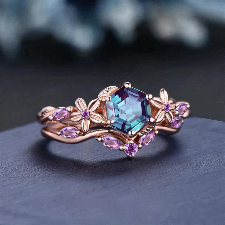 Rosa Blau Kristall Blume Ring