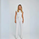 Hannah | Weites Bein Ärmellos Jumpsuit in Weiß