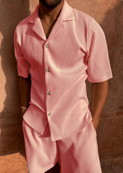 Herren Sommer Set – Kurzarmhemd & Shorts mit modernem Streifen-Design