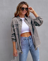 Serdia | Zerrissene Denimjacke in Übergröße in Grau
