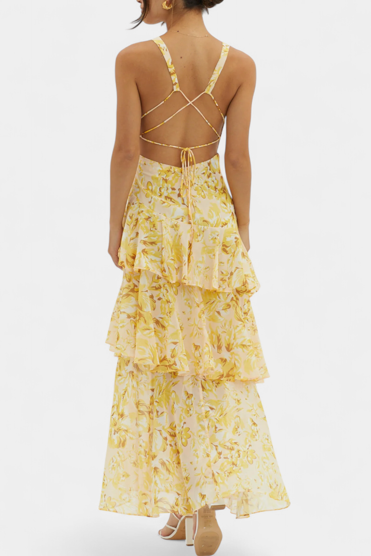 Domenica V-Ausschnitt Chiffonkleid mit eleganten, fließenden Lagen