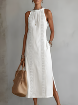 Jimena | Damen Midi-Kleid aus Leinen – Leinen Midikleid Sommer in Weiß