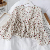 Damen Bluse aus geblümtem Chiffon mit Rüschen fließendem Schnitt - Isadora in Weiß