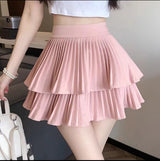 Damen Minirock aus Chiffon mit Falten und ausgestelltem Schnitt - Maëlle in Rosa