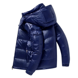 Jannik | Herren Winterjacke Mit Kapuze, Glänzendem Design Und Reißverschluss in Blau