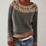 Jasmin | Damen Retro Pullover mit Norweger Muster und Strick in Grau