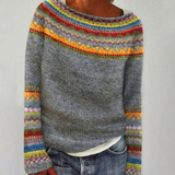 Jasmin | Damen Retro Pullover mit Norweger Muster und Strick in Orange