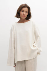 Oversize-Damenpullover mit offenem Rücken und langen Ärmeln – Mireya in Weiß