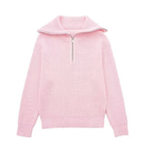 Damenpullover mit Streifen, halbem Reißverschluss und Stehkragen – Holly in Rosa