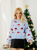 Weihnachtspullover für Damen mit langem Ärmel im Weihnachtsmann-Design – Narela in Blau