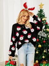 Weihnachtspullover für Damen mit langem Ärmel im Weihnachtsmann-Design – Narela in Schwarz