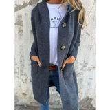 Josefine | Damen Strickjacke mit Kapuze, Knöpfen und langer Form in Grau