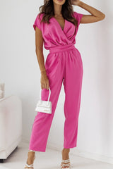 Amelia | Tiefer V-Ausschnitt Gürtel Jumpsuit in Rosa