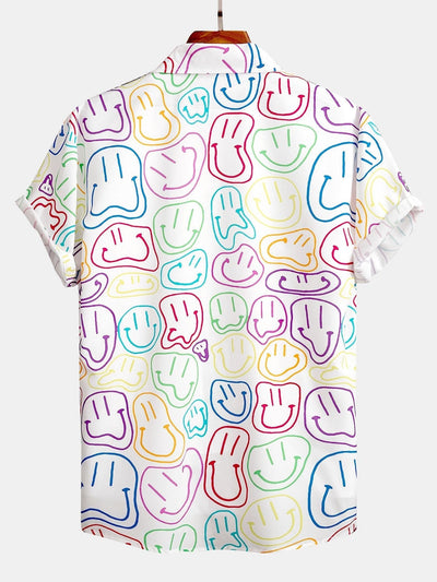 Button-up-Mieder mit buntem Smiley-Druck